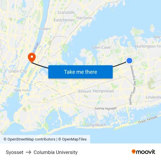 Syosset to Columbia University map