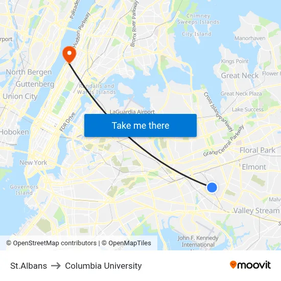 St.Albans to Columbia University map