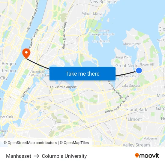 Manhasset to Columbia University map
