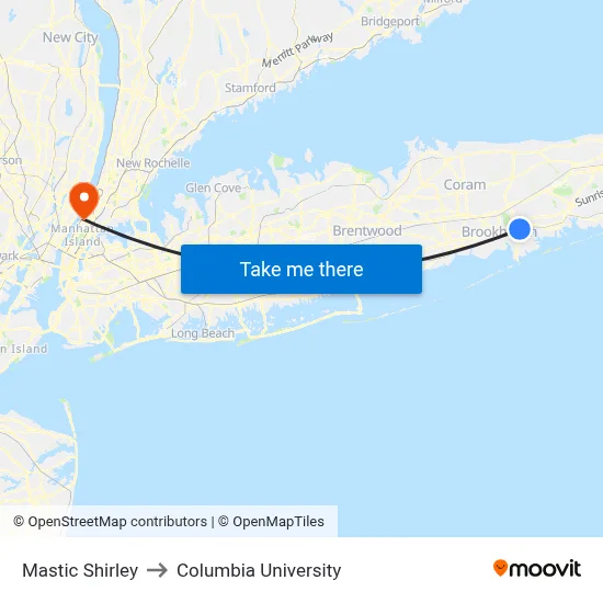 Mastic Shirley to Columbia University map