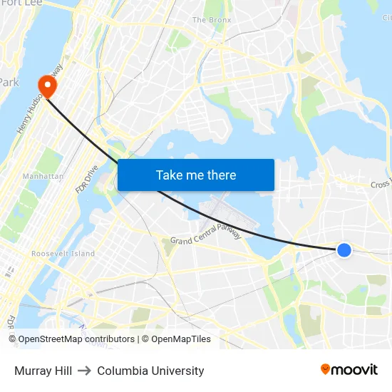 Murray Hill to Columbia University map