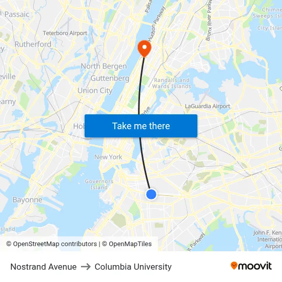 Nostrand Avenue to Columbia University map