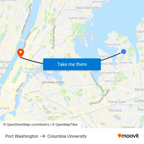 Port Washington to Columbia University map