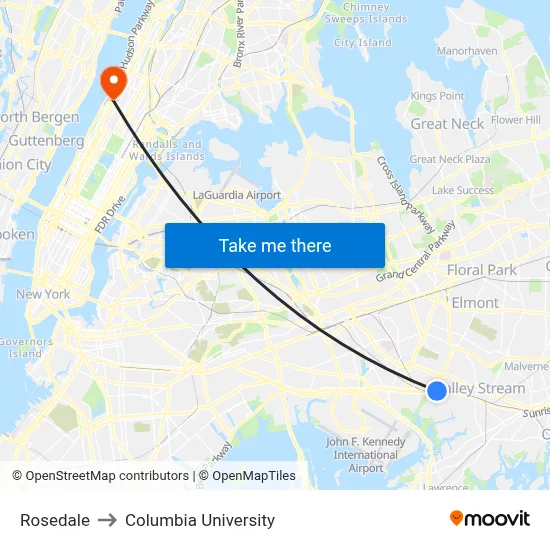 Rosedale to Columbia University map