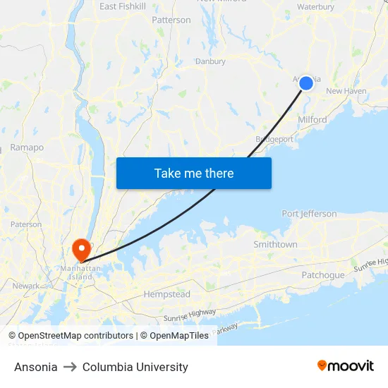 Ansonia to Columbia University map