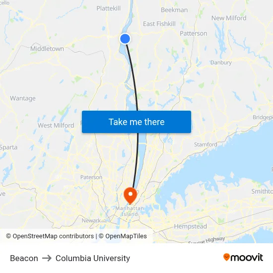 Beacon to Columbia University map