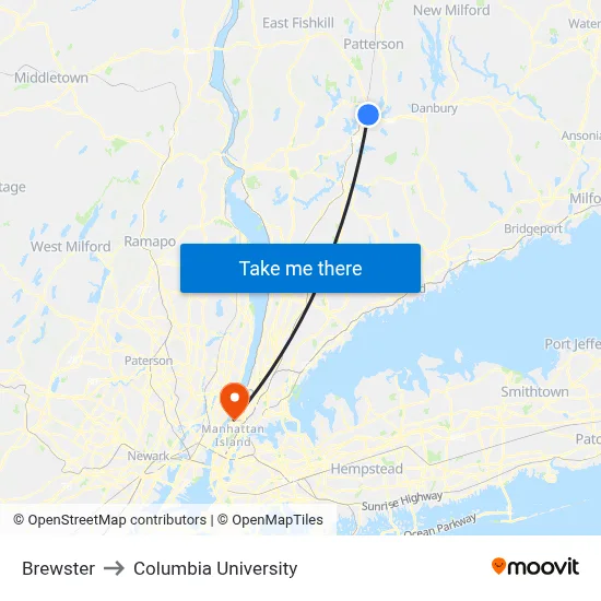 Brewster to Columbia University map