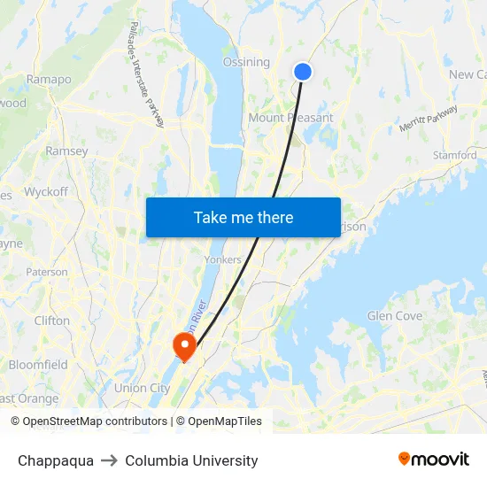 Chappaqua to Columbia University map
