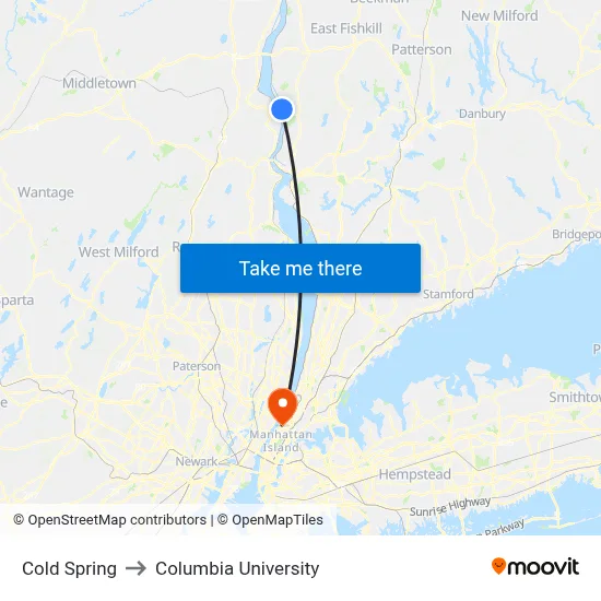 Cold Spring to Columbia University map