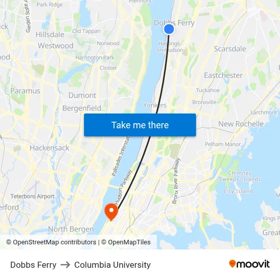 Dobbs Ferry to Columbia University map