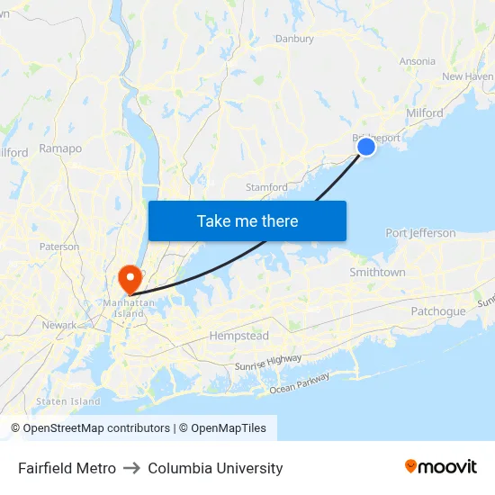 Fairfield Metro to Columbia University map