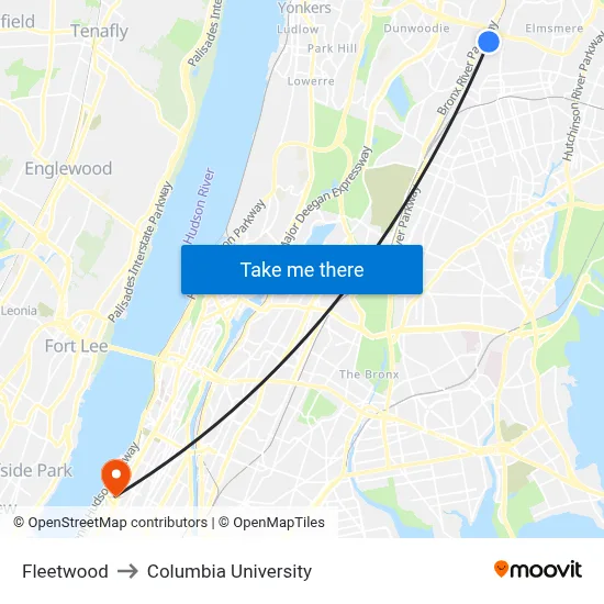 Fleetwood to Columbia University map