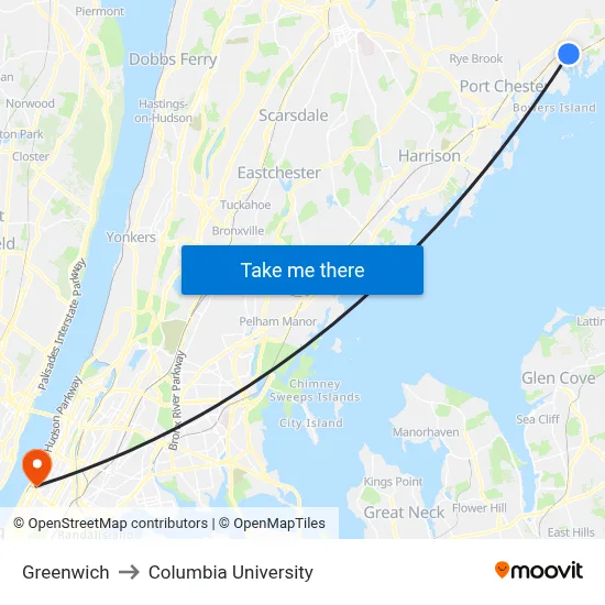 Greenwich to Columbia University map