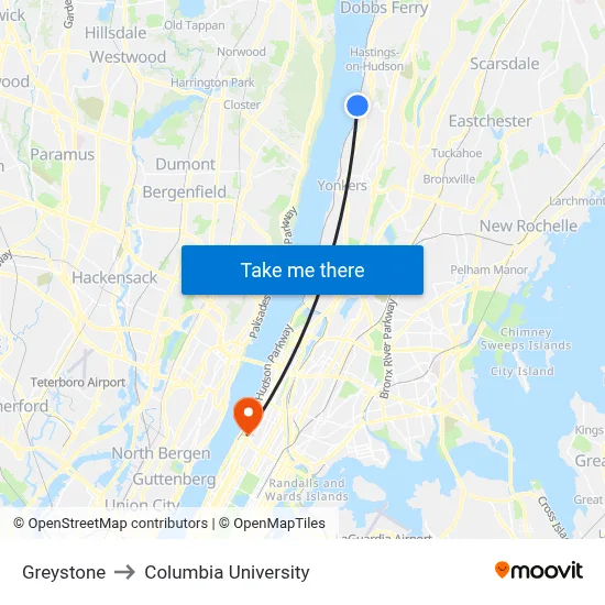 Greystone to Columbia University map