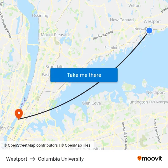 Westport to Columbia University map