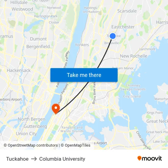 Tuckahoe to Columbia University map
