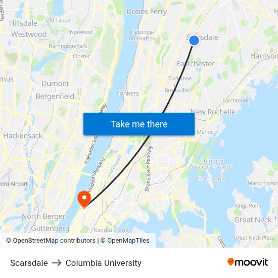 Scarsdale to Columbia University map
