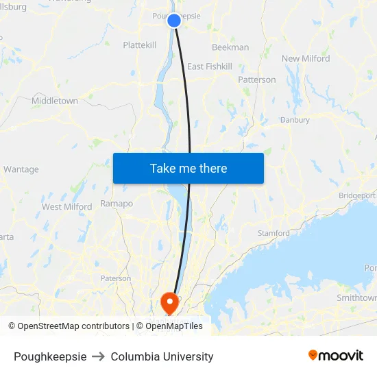 Poughkeepsie to Columbia University map