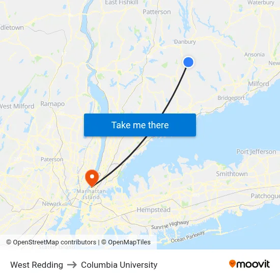 West Redding to Columbia University map