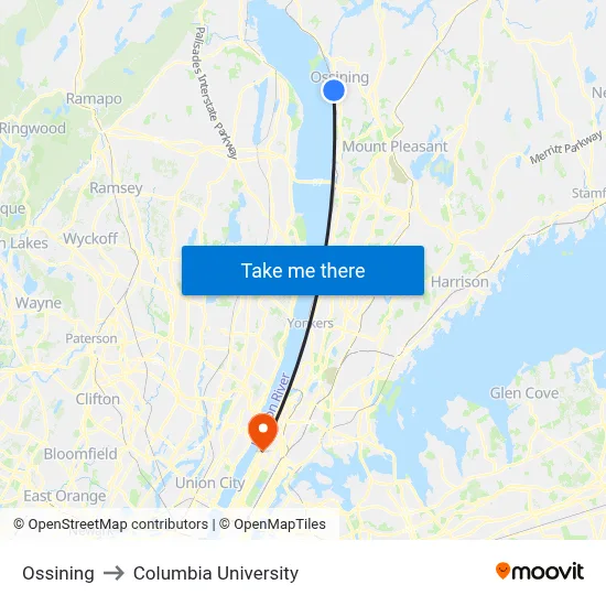 Ossining to Columbia University map