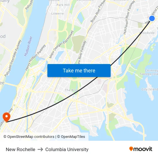 New Rochelle to Columbia University map
