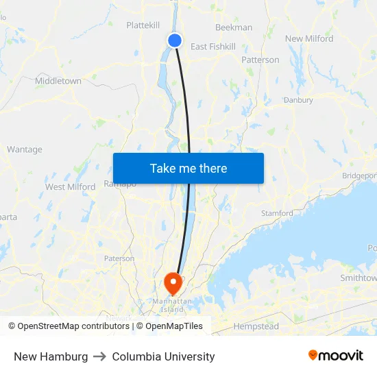 New Hamburg to Columbia University map