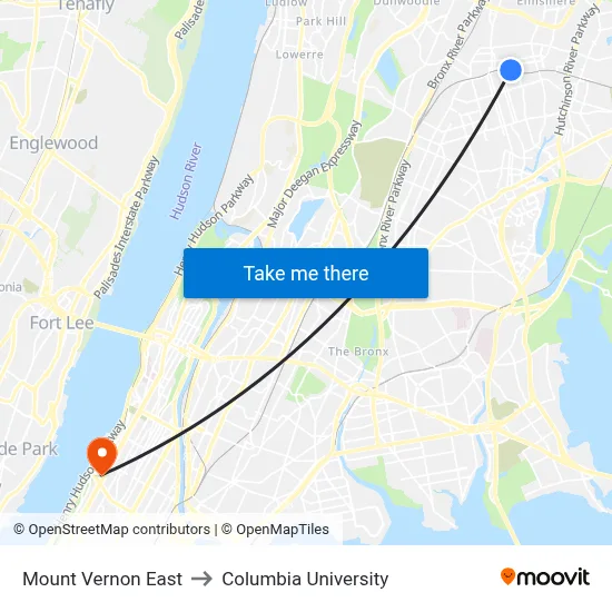 Mount Vernon East to Columbia University map