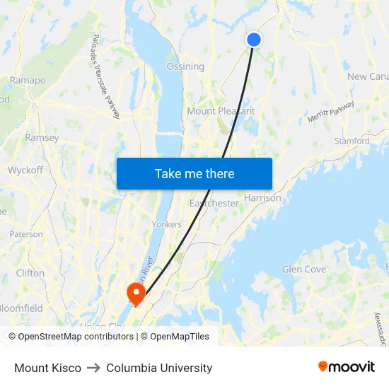 Mount Kisco to Columbia University map