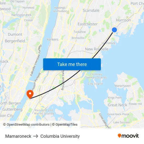 Mamaroneck to Columbia University map