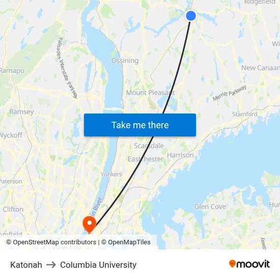 Katonah to Columbia University map