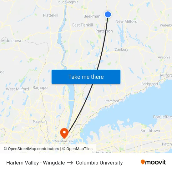 Harlem Valley - Wingdale to Columbia University map