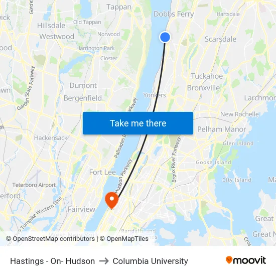 Hastings - On- Hudson to Columbia University map