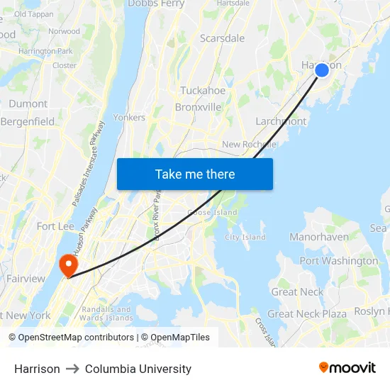 Harrison to Columbia University map