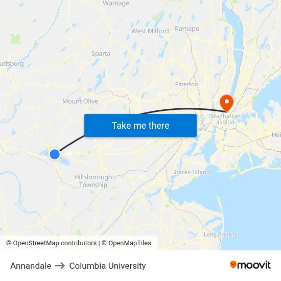 Annandale to Columbia University map