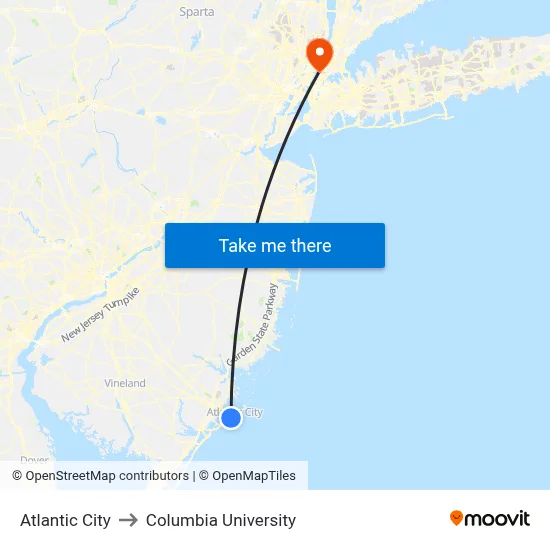 Atlantic City to Columbia University map
