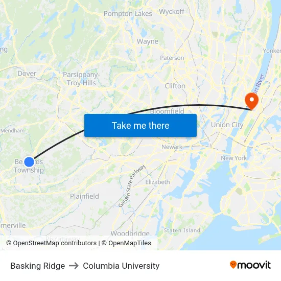 Basking Ridge to Columbia University map