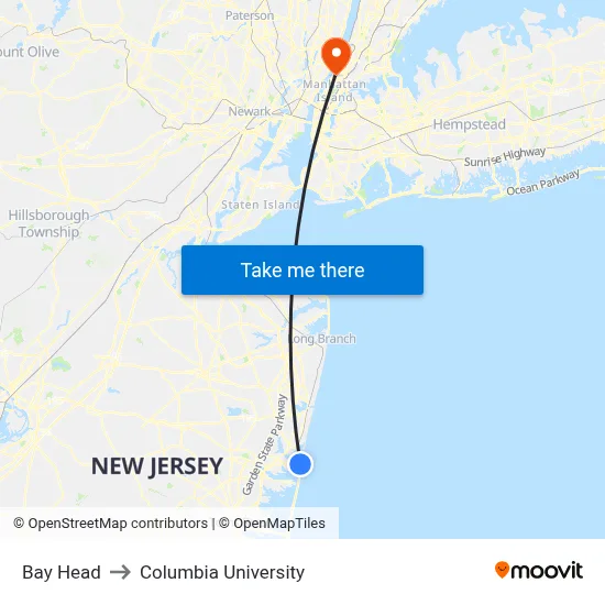 Bay Head to Columbia University map
