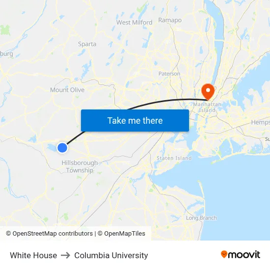 White House to Columbia University map