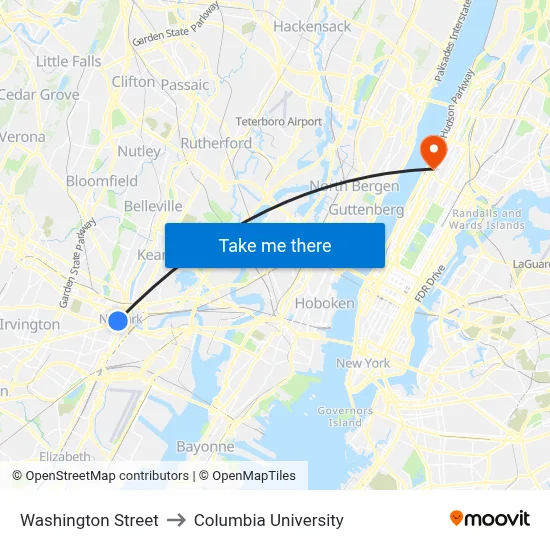 Washington Street to Columbia University map