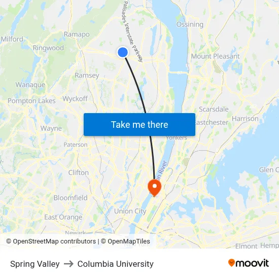 Spring Valley to Columbia University map