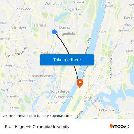 River Edge to Columbia University map