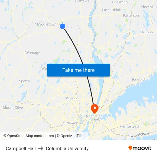 Campbell Hall to Columbia University map