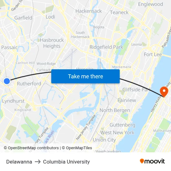 Delawanna to Columbia University map