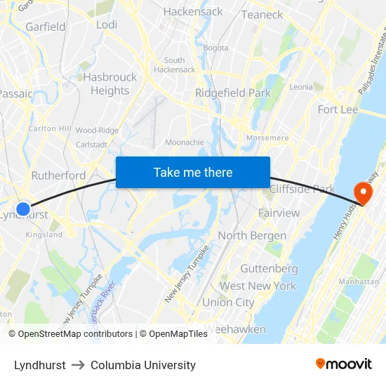 Lyndhurst to Columbia University map