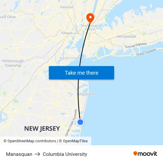 Manasquan to Columbia University map