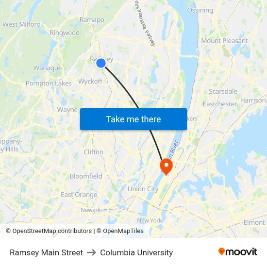 Ramsey Main Street to Columbia University map