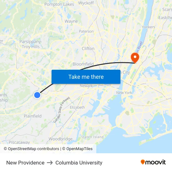 New Providence to Columbia University map