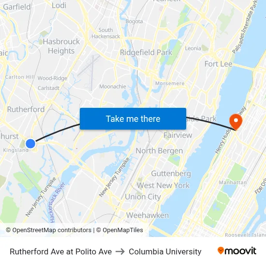 Rutherford Ave at Polito Ave to Columbia University map