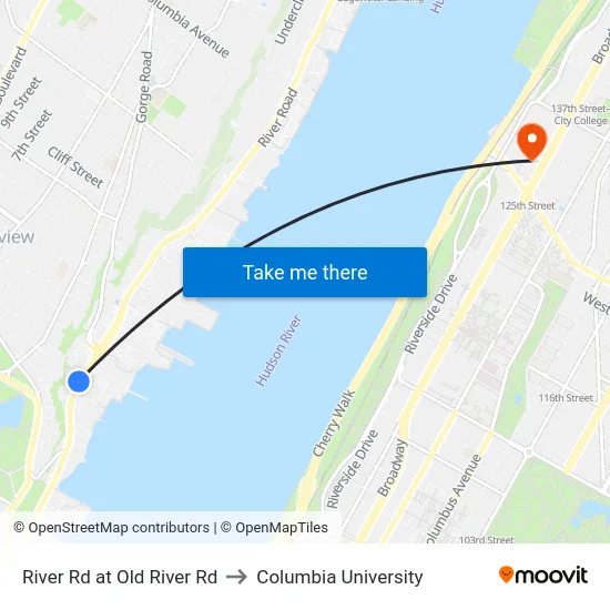 River Rd at Old River Rd to Columbia University map