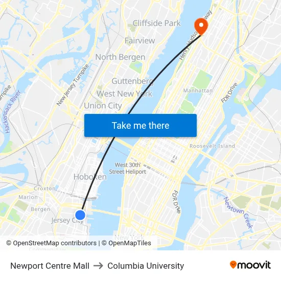 Newport Centre Mall to Columbia University map